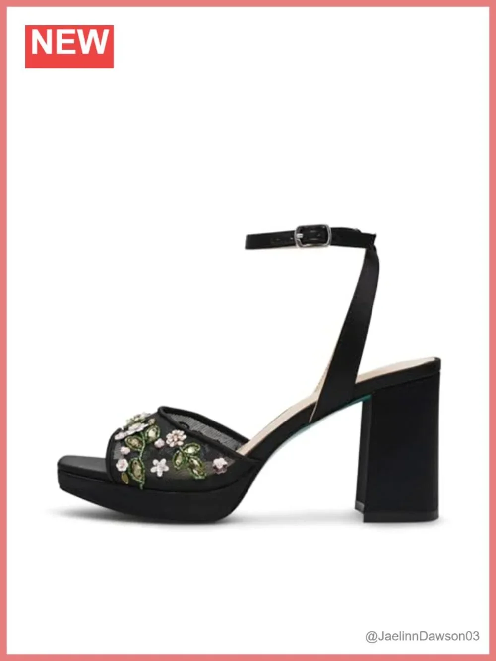 Block Heel Platform Sandals with Adjustable Floral Strap, 3.75